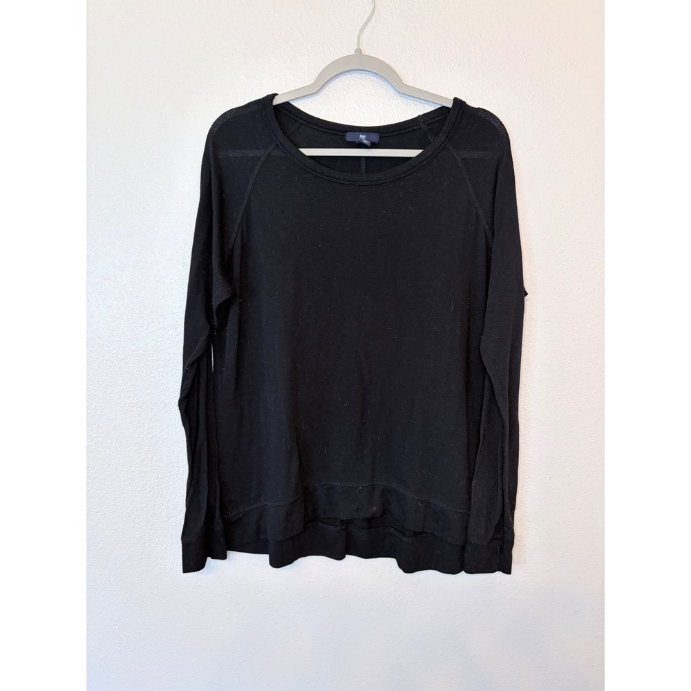 Gap Body Womens Large Black Long Sleeve Raglan Pullover Lounge Top Scoop Neck
